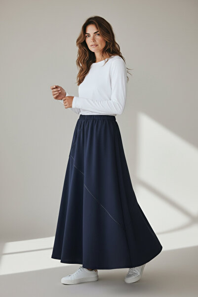 ECE GİYİM Women's Elastic Waist, Straight Cut, Size Skirt