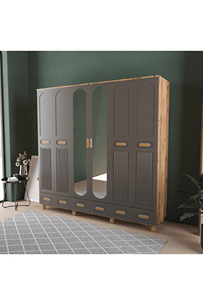 Teen & Bright PERA 6 KAPAKLI ÇEKMECELİ GARDIROP - MDF KAPAK