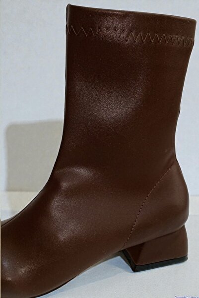 ForYou4 Women's Coffee-Colored Short Heeled Stretch Boots Heel Height 3 cm