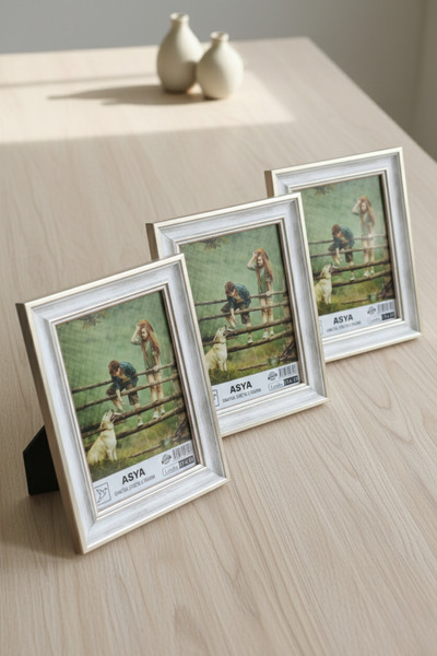 Asya Çerçeve Decorative Set of 3 Antique Patterned Silver 13X18 Plastic Photo...