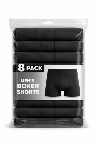 MATERIAL Men's Comfort Basic Cotton Black 8-Piece Boxer