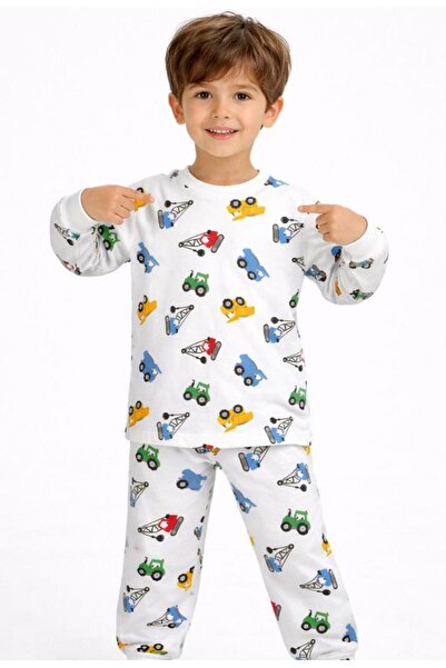 Emilakids Colorful Car Pattern Interlock Long Sleeve Boys Pajama Set