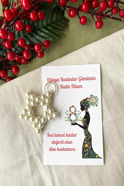 Emtory Home 10 Adet Kadınlar Günü Hediyelik Kartlı İnci Anahtarlık - Tek Tek ...