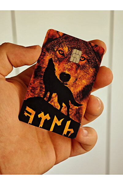 artea tasarım Göktürkçe Türk Yazılı Bozkurt Kredi Kartı Sticker Kaplama - Yük...