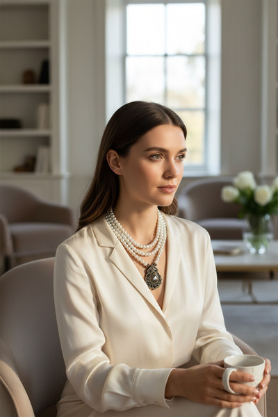 FAYRA ACCESSORIES Zirkon Taşlı 3 Sıra İnci Kolye