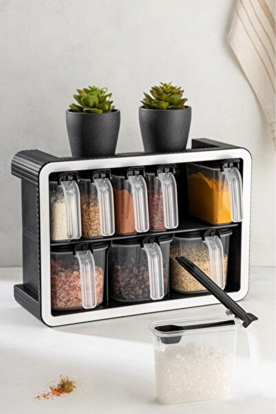 Evalins 9'lu Kendinden Kaşıklı Kapaklı Baharatlık Seti, Baharatlık Takımı