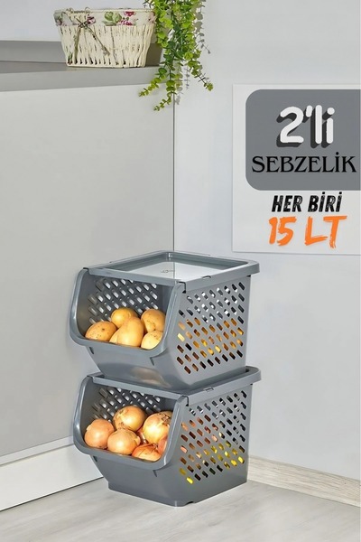 Evalins 2 Adet Kapaklı Katlı Sebzelik, 2'li Patates ve Soğanlık, Banyo Düzenl...