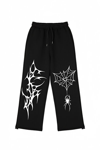 Sokak Butik Premium Spider Web Leg Men's Black Sweatpants