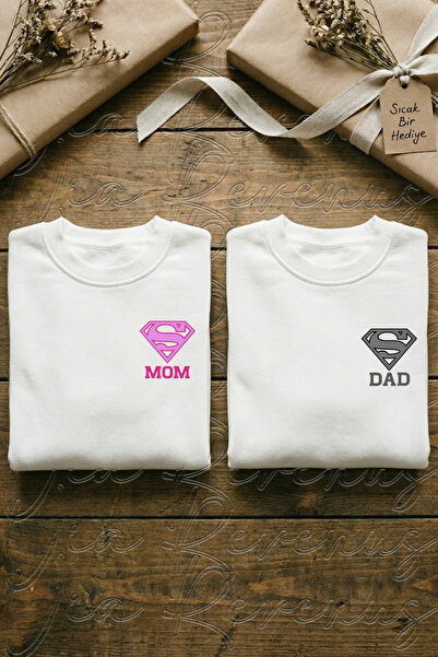 Vordevia Super Dad and Super Mom Printed Unisex Oversized Crew Neck Sweatshir...