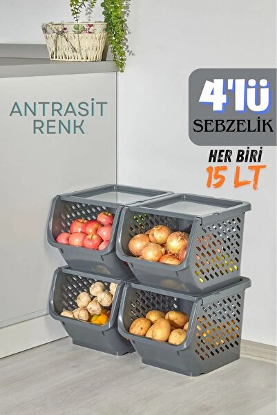 Evalins 4 Adet Kapaklı Katlı Sebzelik, 4'li Patates ve Soğanlık, Banyo Düzenl...