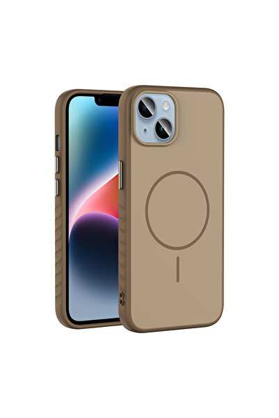 zore iPhone 13 Kılıf M-safe Şarj Özellikli Tea Kapak - Gold