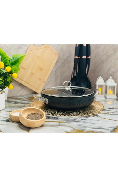 Protef 26 CM Basık İstiridye Granit Güveç Tencere gümüş kulplu