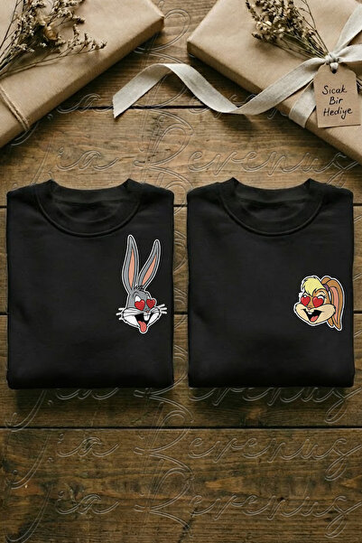 Vordevia Bugs și Lola Bunny cu imprimeu unisex supradimensionat Swea cu gâtul...