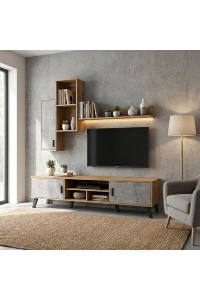 BAITY 180 cm Wooden TV Table - Wood and Gray