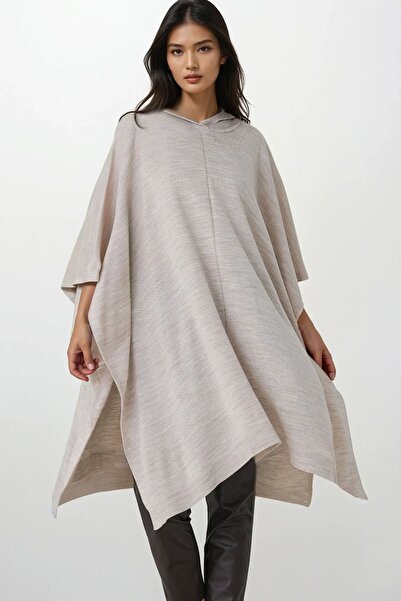 Trend Alaçatı Stili Women's Ecru Hooded Slit Knitwear Poncho Alc-X14908