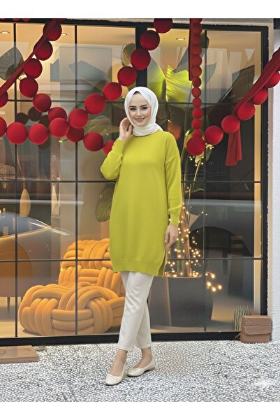 MEİLİN Oil Green Mercerized Knitwear Tunic