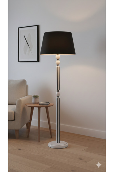 AtölyePort Torna Kanallı Siyah Beyaz Ahşap Lambader Siyah Şapka