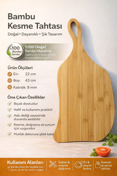 DrBambu Tekli Bambu Kesme Tahtası 3 No – Doğal, Dayanıklı ve Şık Tasarım