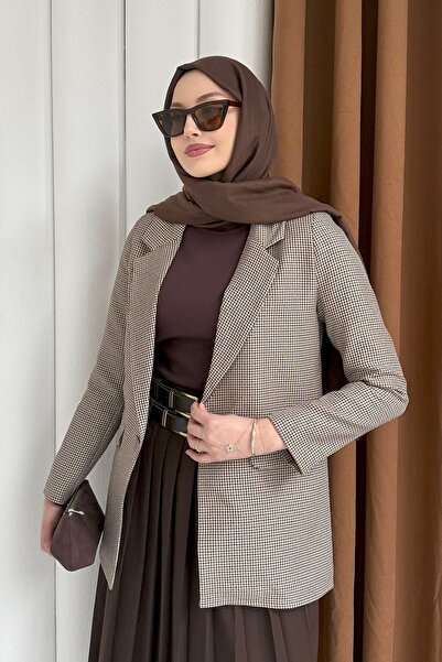 Modaensarbutik Mono Yaka Tek Düğme Ceket-BEJ