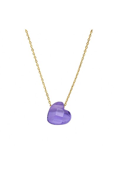 Bijuteria SORELLY Lanț aur 14k cu inimă și piatră mov