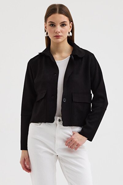 Lijuri Shirt collar short suede buttoned jacket 6175