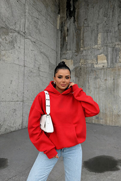 YAKAMEL ЖІНОЧИЙ ЧЕРВОНИЙ 3-НИТКОВИЙ ОВЕРСІЗ КОМФОРТНИЙ ПОВСЯКДЕННИЙ М'ЯКИЙ СВ...