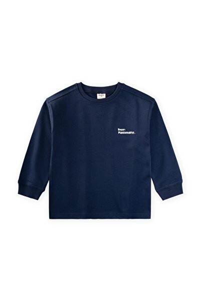 Cigit Heavy Fabric Long Sleeve T-Shirt 4-12 Years Old Navy Blue