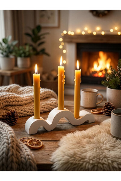 ZURİ DESİGN Dekoratif Dalgalı Tasarım 3 Bölmeli Beton Şamdan - Bohem Masa Üst...