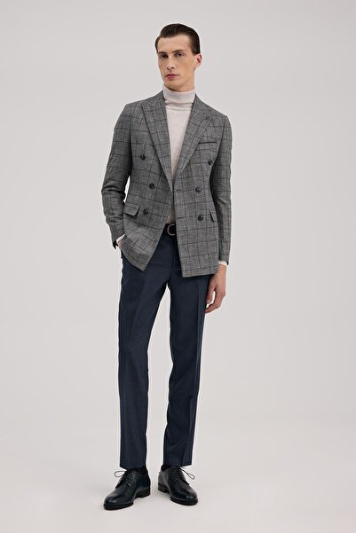 Jakamen Dark Navy Blue Slim Fit Double-Breasted Suit