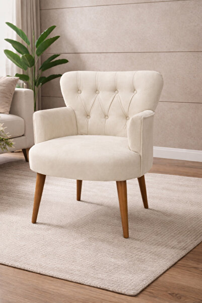 WATERYBROOK Modern Babyface Kumaş Berjer Koltuk – Ahşap Ceviz Ayaklı | KREM