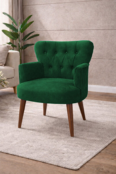 WATERYBROOK Modern Babyface Kumaş Berjer Koltuk – Ahşap Ceviz Ayaklı | YEŞİL