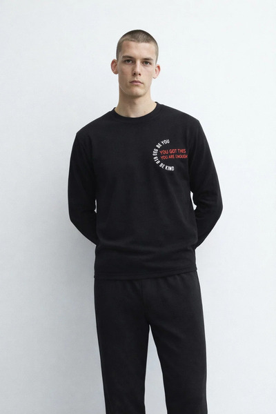 MATERIAL Ανδρικό κεντημένο εποχιακό σετ φόρμας σε μαύρο χρώμα