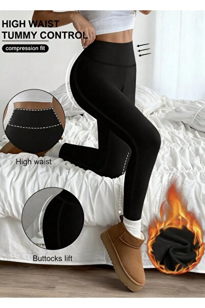 SV Sun Victoria Women's Black Fleece Lined Gathering Soft Leggings