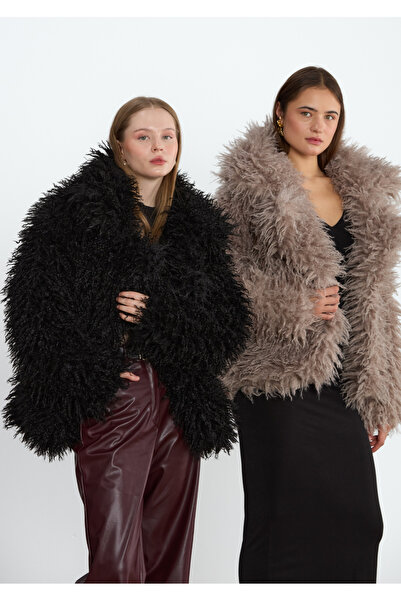 LADYA COLLECTION Jachetă de blană maro cenușiu Raven