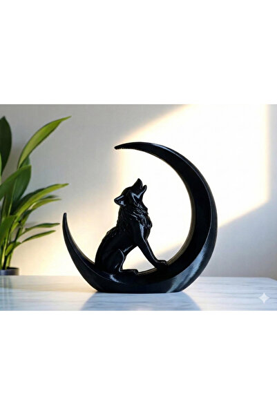 SORA DESIGN Ay Üzerinde Uluyan Kurt Figürlü Dekoratif Masa ve Raf Süsü