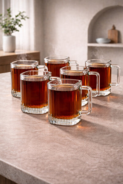 YzHome 6-Piece Glass Tea Cup with Handle and Stripes, 120ml