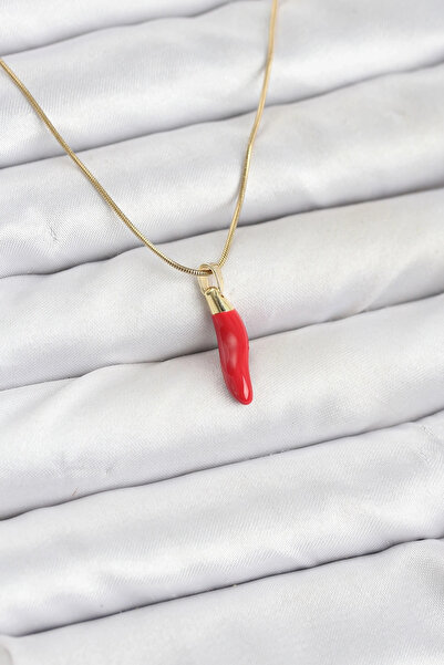 shopwave قلادة نسائية من الفولاذ 316L بلون ذهبي مع نموذج الفلفل الأحمر كابيا