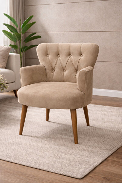 WATERYBROOK Modern Babyface Kumaş Berjer Koltuk – Ahşap Ceviz Ayaklı | VİZON