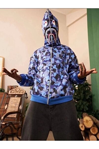 Erzani Kids Bape Unisex Hooded Zippered Embroidered Printed Papçi Cardigan