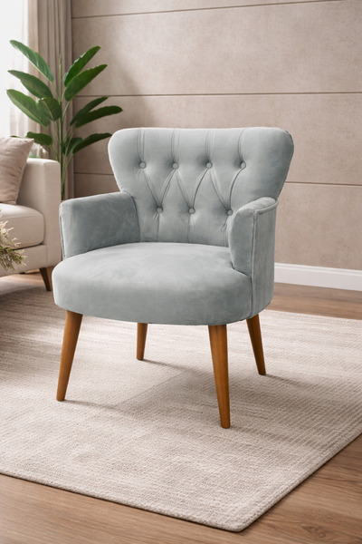 WATERYBROOK Modern Babyface Kumaş Berjer Koltuk – Ahşap Ceviz Ayaklı | AÇIK GRİ