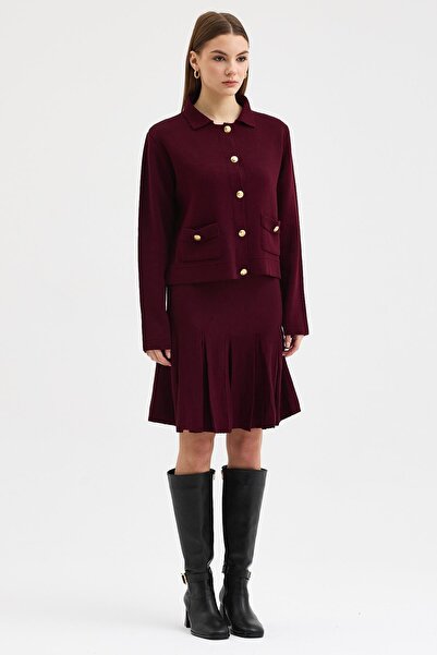 Lijuri Button detailed cardigan skirted knitwear set 10298