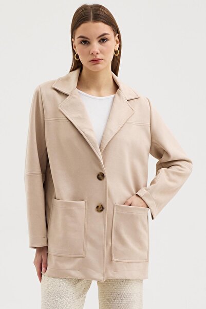 Lijuri Buttoned Basic Suede Blazer Jacket 6174