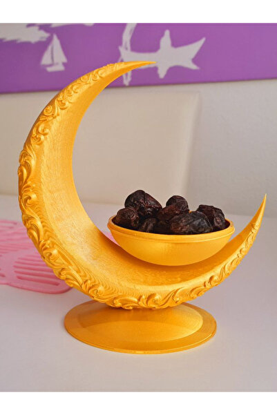 HyperDesign Ay Hilali Tasarımlı Dekoratif Kase | Sarı Renk Sunumluk & Hurmalık