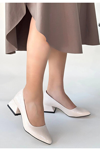 MarDyHome Nitya Beige Printed Patent Leather Heeled Shoes