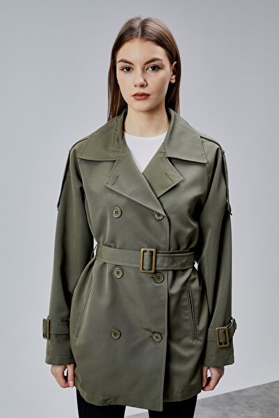 Bolivente Haki Premium Regular Форма Аполет і вітровка Детальний ремінь Тренч