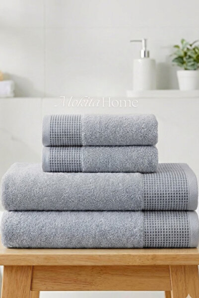 Mokita Home 100% Cotton 4-Piece Family Towel Set - Meltem Pattern Hammam Set ...