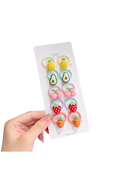 SHEKER HOME Bebek ve Çocuklara Uygun Meyve Figürlü Saç Lastiği Seti (10 Adet)