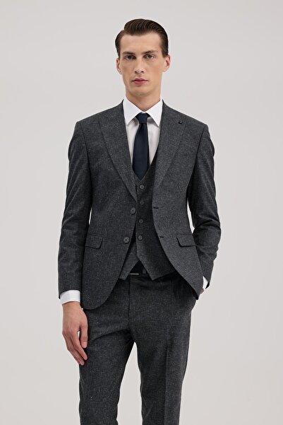 Jakamen Dark navy blue Slim Fit point collar Vest Set suit