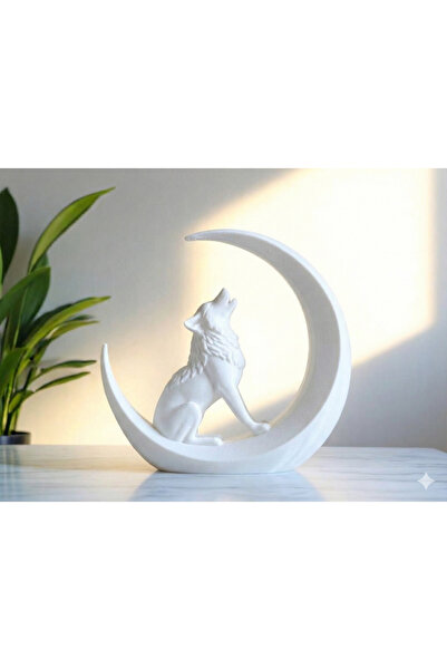 SORA DESIGN Ay Üzerinde Uluyan Kurt Figürlü Dekoratif Masa ve Raf Süsü