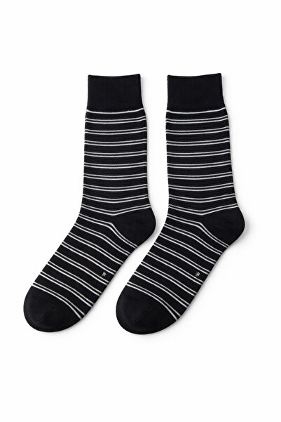 SOLDE SOCKS Men's Cotton Casual Socks – Thin Striped Pattern, Black/White, Hi...